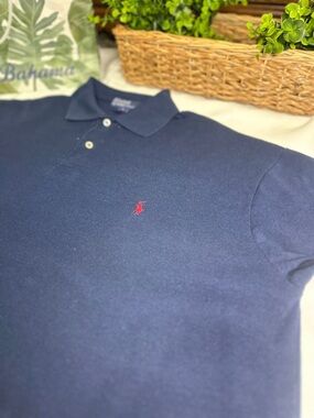Men’s Polo Short-Sleeve Knit Shirt - Navy with Red Logo size XL